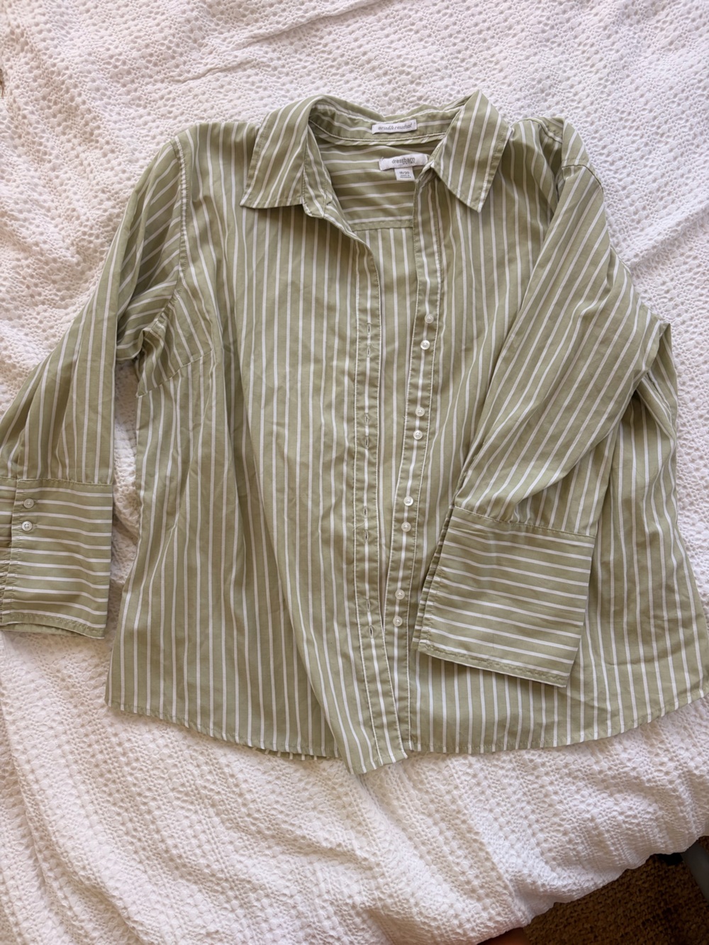 Women’s Dressbarn Olive and White Striped Button-up blouse